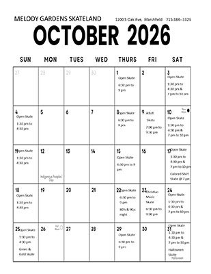 October 2026 Skating Schedule