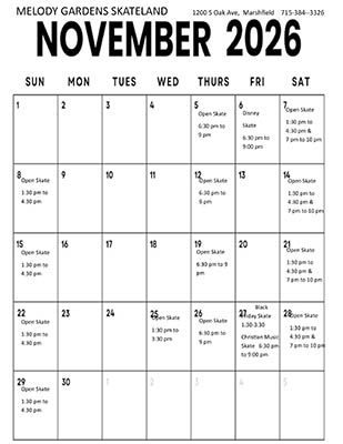 November 2026 Skating Schedule
